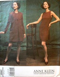 2697  VOGUE ANNE KLEIN LONG JACKET, LAYER SHIFT DRESS PATTERN 6-10, 12=16 OR 18-22 CHOICE UNCUT